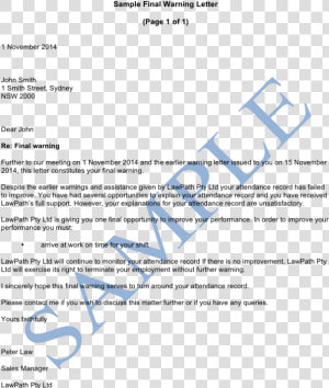 Final Warning Letter Sample Lawpath Warning Letter   Letter Of Demand For Outstanding Payment  HD Png Download