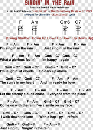 Ukulele Music Sheet Singing In The Rain  HD Png Download