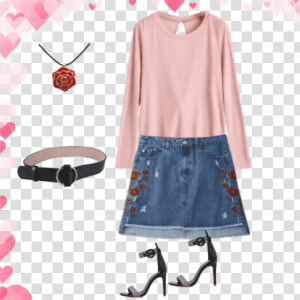 My Outfit Of The Day Denim Skirt   Zaful Heels   Belt   A line  HD Png Download