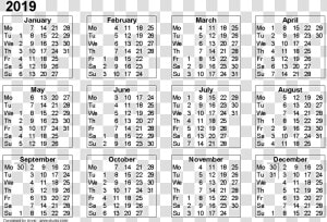 Calendar 2019 Png   2019 Calendar Printable Template  Transparent Png