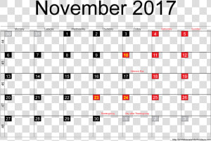 Printable December 2017 Calendar Transparent Background   Many Days In November 2018  HD Png Download