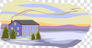 Vector Illustration Of Winter Midnight Sun Scene With   House  HD Png Download