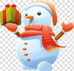 3d Cute Snowman Vector Art Png   Snowman With Gift Png  Transparent Png