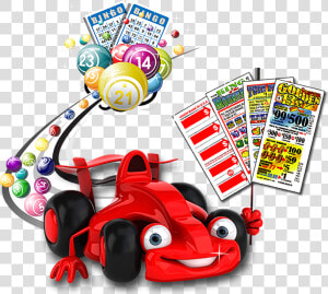 Happy Red Race Car Followed By Bingo Balls And Cards  HD Png Download