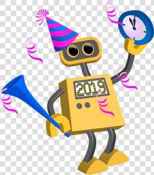 2019 Happy New Year Robots  Celebare  Greetings   Happy New Year Cartoon 2019  HD Png Download