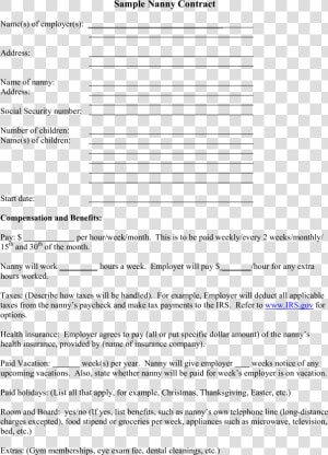 Nanny Contract Template Babysitter Pdf Fill Online   Printable Sample Nanny Contract  HD Png Download