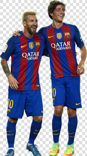 Lionel Messi  amp  Sergi Roberto render   Sergi Roberto And Messi 2018  HD Png Download