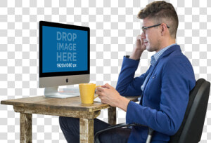 Png Imac Mockup Featuring A Working Man Wearing Glasses   Man Working On Computer Png  Transparent Png