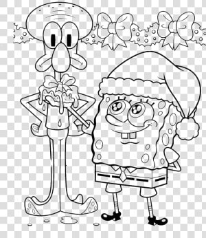 Spongebob And Squidward Take Charge Of Christmas Coloring   Squidward And Spongebob Drawing  HD Png Download