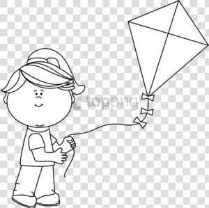 Free Png Black And White Girl Flying A Kite   Holding Kites Clipart Black And White  Transparent Png