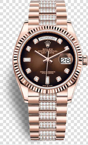 Rolex Day date 36mm Brown Diamond Dial Bracelet 18k   Rolex Day Date 36 Rose Gold  HD Png Download