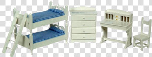 1 Inch Scale Dollhouse Bunk Beds Set With Blue Bedding   Drawer  HD Png Download