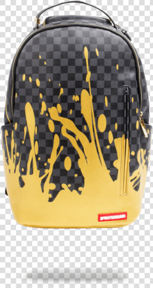 Sprayground Gold Checkered Drips Backpack  HD Png Download