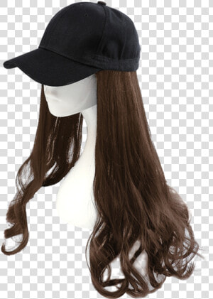 Women S Synthetic Hair Wig With Hat Long Wavy Wig Accessory   Wig  HD Png Download