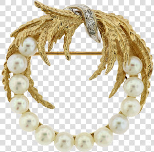 14k Yellow Gold Pearl Wreath Pin   Pearl  HD Png Download