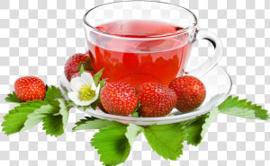 Herbal Green Leaf With Tea Cup   Strawberry Tea  HD Png Download