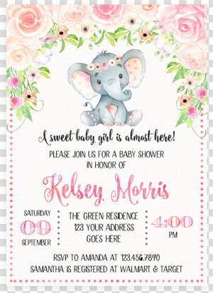 Elephant Baby Shower Png   Floral Elephant Baby Shower Invitations  Transparent Png