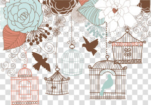 And Birdcage Wedding Illustration Retro Invitation   Bird Cage Clipart Wedding  HD Png Download