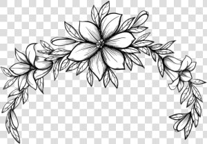  blackandwhite  lineart  outline  flowers  floral  flowercrown   Drawing Of Leaves And Flowers  HD Png Download