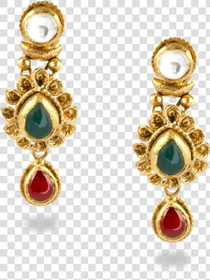 22ct Gold Kundan Earrings   Pearl Earrings With A Gold Leaf  HD Png Download