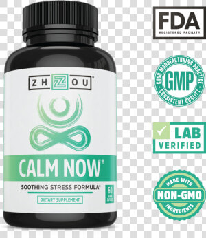 Lab Verified  Non Gmo Calm Now Soothing Stress Formula   Zhou Nutrition  HD Png Download