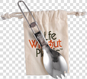 Stainless Steel Folding Spork With Organic Cotton Lwp   Spork  HD Png Download