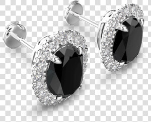 Black Diamond Oval Halo Earrings   Earrings  HD Png Download