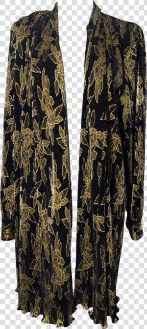 Black And Gold Floral Accordion Pleated Cardigan By   Day Dress  HD Png Download