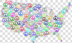 Map Of The Usa With Peace Signs   Peace  HD Png Download