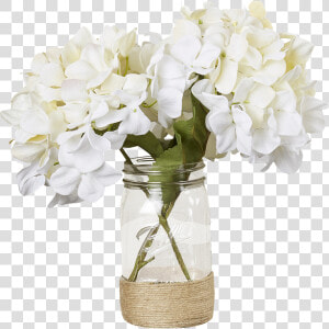 Transparent Mason Jar Png   White Hydrangea And Rose Mason Jar  Png Download