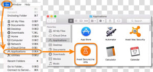 Click Go On The Menu Bar And Select Applications   Avast Secureline Vpn Mac  HD Png Download