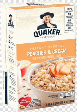 Quaker Instant Oatmeal  Peaches  amp  Cream  10 Packets   Quaker Oats Peaches And Cream  HD Png Download