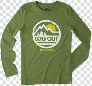 Women S Log Out Circle Mountain Long Sleeve Cool Tee   Long sleeved T shirt  HD Png Download