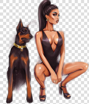  art  sexy  dog  girl  doberman  street  freetoedit   Девушка Доберман Арт  HD Png Download