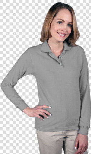 Ladies Long Sleeve Superblend Pique   Polo Shirt  HD Png Download