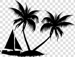 Island  Yacht  Sea  Silhouette  Ship  Tropical  Palm   Silhouette  HD Png Download