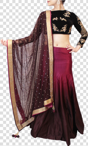 Wine Embroidered Lehenga   Wine And Black Lehenga  HD Png Download