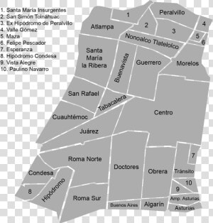 Neighborhood Map Delegación Cuauhtémoc   Mexico City Colonias  HD Png Download