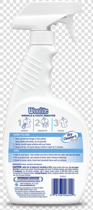 Woolite Wrinkle  amp  Anti Static Spray Back   Bottle  HD Png Download