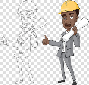 Cartoon construction Worker standing line Hat uniform gesture   Architect Person Easy Drawing  HD Png Download