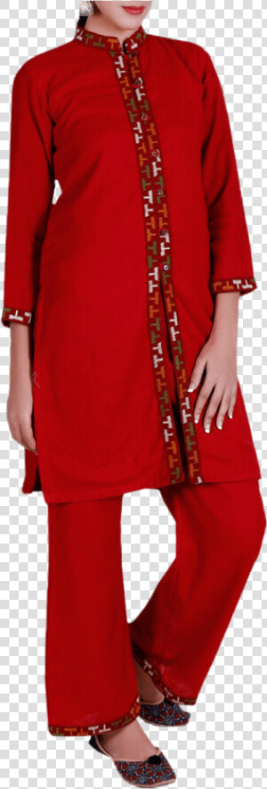 Red Kullu Patti Pure Wool Kurta   Costume  HD Png Download