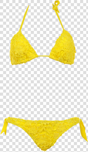 Padded Macramé Lace Yellow Triangle Bikini With Removable  HD Png Download