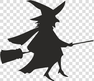 Broom Witchcraft Silhouette   Witch On A Broom Silhouette  HD Png Download