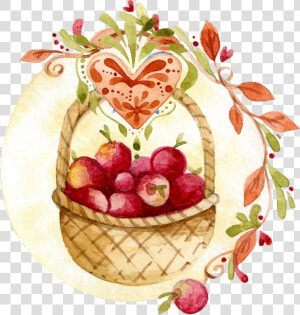 Floral  Apple  Basket  Thanksgiving  Tag  Fall   Fall Apple  HD Png Download