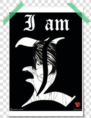 Death Note I Am L Drinking Coffee Black And White Manga   L Logo Death Note Transparent  HD Png Download