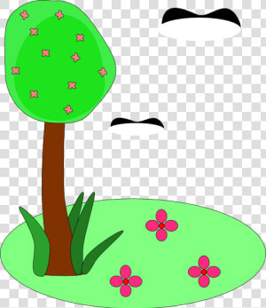 Tree Birds Flowers Cartoon Svg Clip Arts   Cartoon Trees And Flowers  HD Png Download