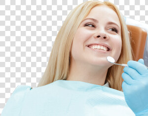 Smiling Female In Dentist Chair Looks At Nearby Dentist   Girl  HD Png Download