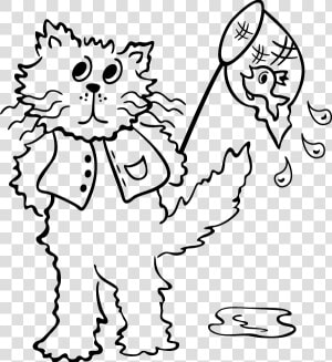 Cat With Fish Net Decal   Gato Pescando Desenho Para Colorir  HD Png Download