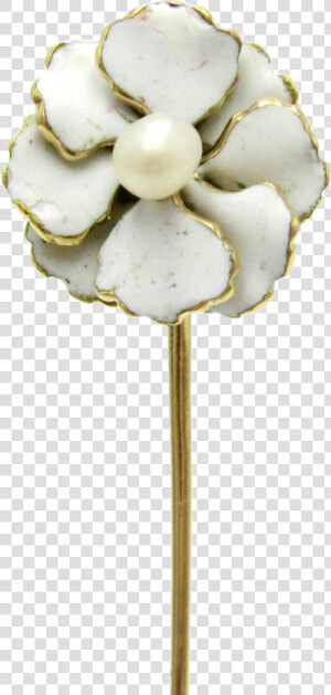 White Enamel  amp  Pearl 14k Gold Art Nouveau Flower Stick  HD Png Download