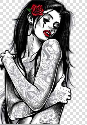 Tattoo Style Woman Art Chicano T shirt Gothic Clipart   Og Abel  HD Png Download